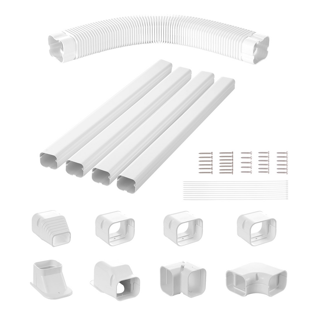 Cubierta VEVOR para miniconductos de 3 pulgadas x 17.6 pies de PVC para aire acondicionado con 4 conductos rectos y componentes completos
