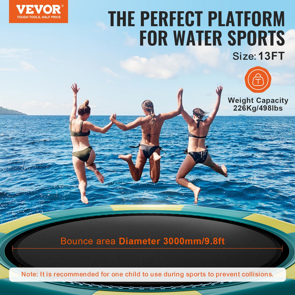 Trampolín acuático inflable de 13 pies con plataforma portátil escalera de 3 escalones y bomba de aire eléctrica para piscina lago y deportes acuáticos