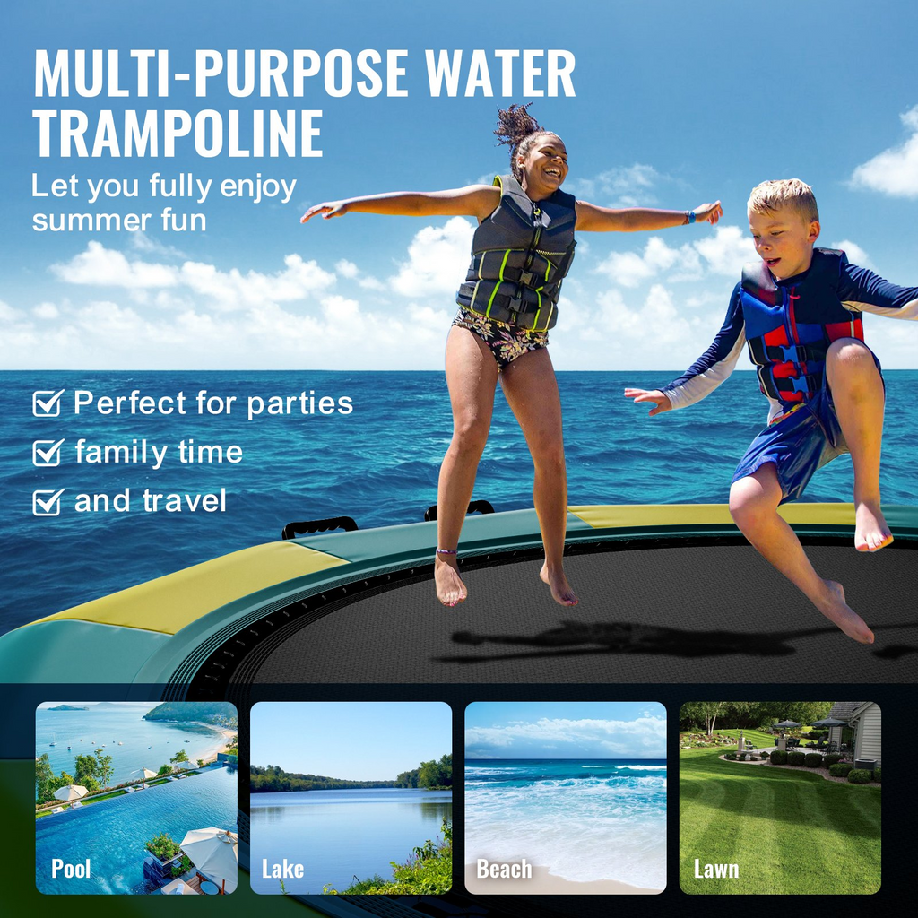 Trampolín acuático inflable de 13 pies con plataforma portátil escalera de 3 escalones y bomba de aire eléctrica para piscina lago y deportes acuáticos