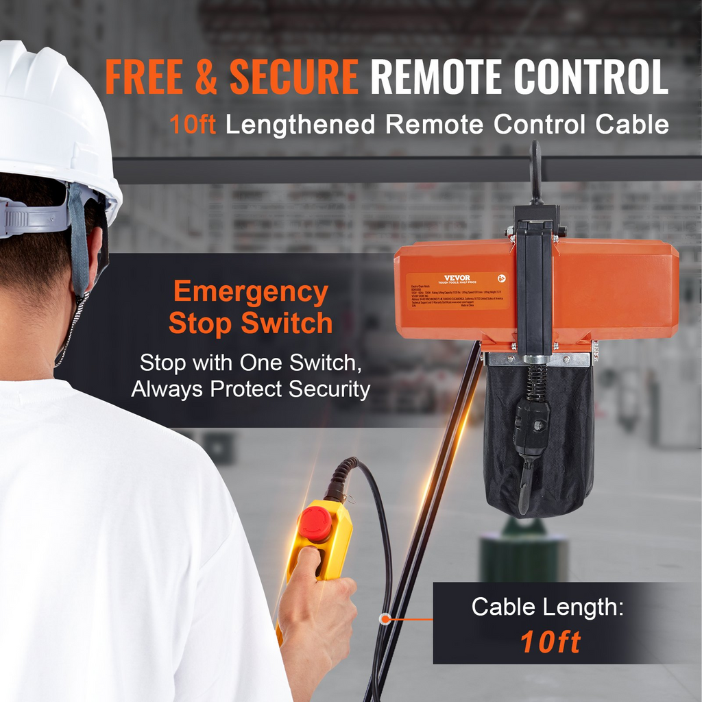 VEVOR Polipasto de cadena eléctrico de 1100 lb altura de elevación de 15 pies de 120 V control remoto con cable de 10 pies para garaje