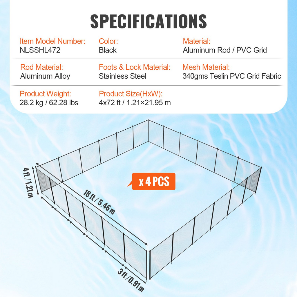 Valla para piscina VEVOR 4 x 72 pies