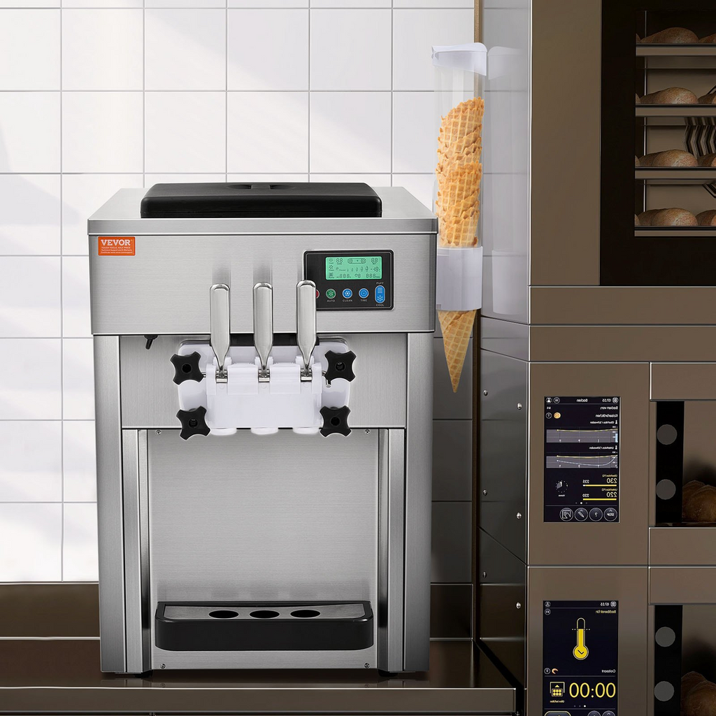 Máquina para hacer helados comerciales VEVOR rendimiento de 21 qt/h de 1800 W para encimera tolva de 2 x 4 l cilindro de 2 x 1,8 l