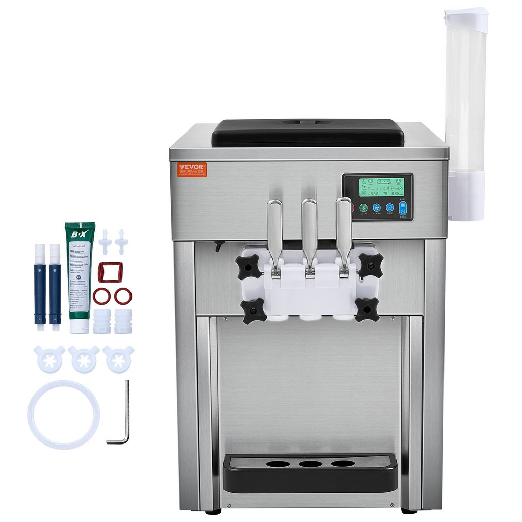 Máquina para hacer helados comerciales VEVOR rendimiento de 21 qt/h de 1800 W para encimera tolva de 2 x 4 l cilindro de 2 x 1,8 l