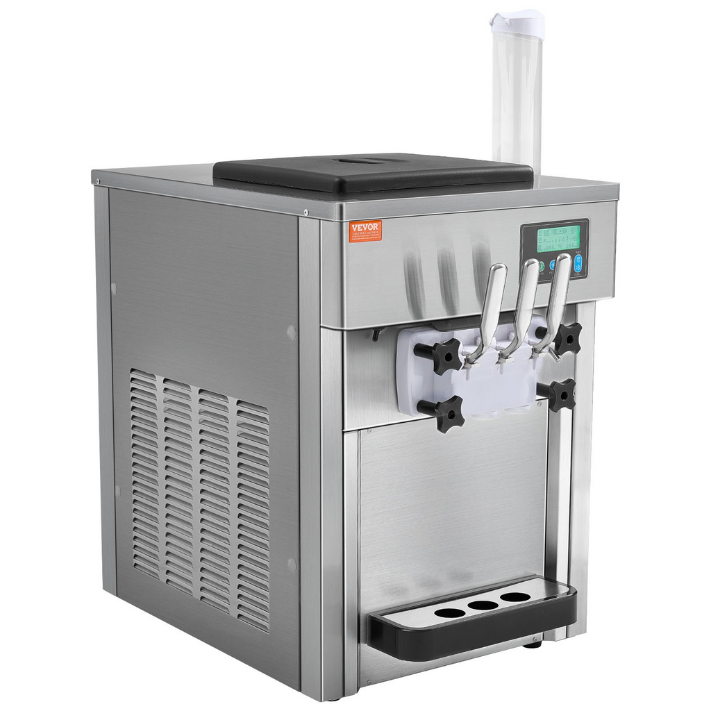 Máquina para hacer helados comerciales VEVOR rendimiento de 21 qt/h de 1800 W para encimera tolva de 2 x 4 l cilindro de 2 x 1,8 l