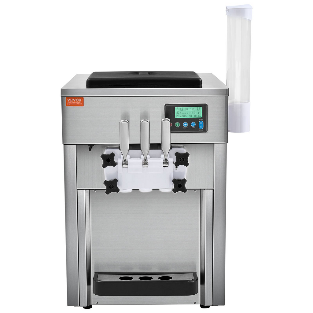Máquina para hacer helados comerciales VEVOR rendimiento de 21 qt/h de 1800 W para encimera tolva de 2 x 4 l cilindro de 2 x 1,8 l