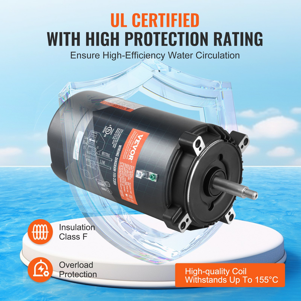 Motor de bomba de piscina VEVOR de 1 HP marco 56J 115 V (9,8 amperios)/230 V (4,9 amperios) 3450 RPM 60 Hz 1,4 capacitor de 90 μF/250 V