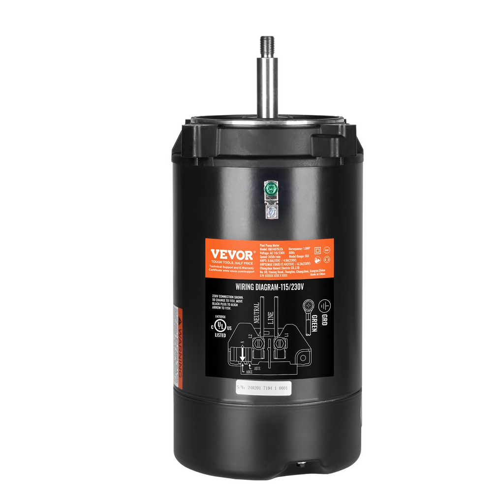 Motor de bomba de piscina VEVOR de 1 HP marco 56J 115 V (9,8 amperios)/230 V (4,9 amperios) 3450 RPM 60 Hz 1,4 capacitor de 90 μF/250 V