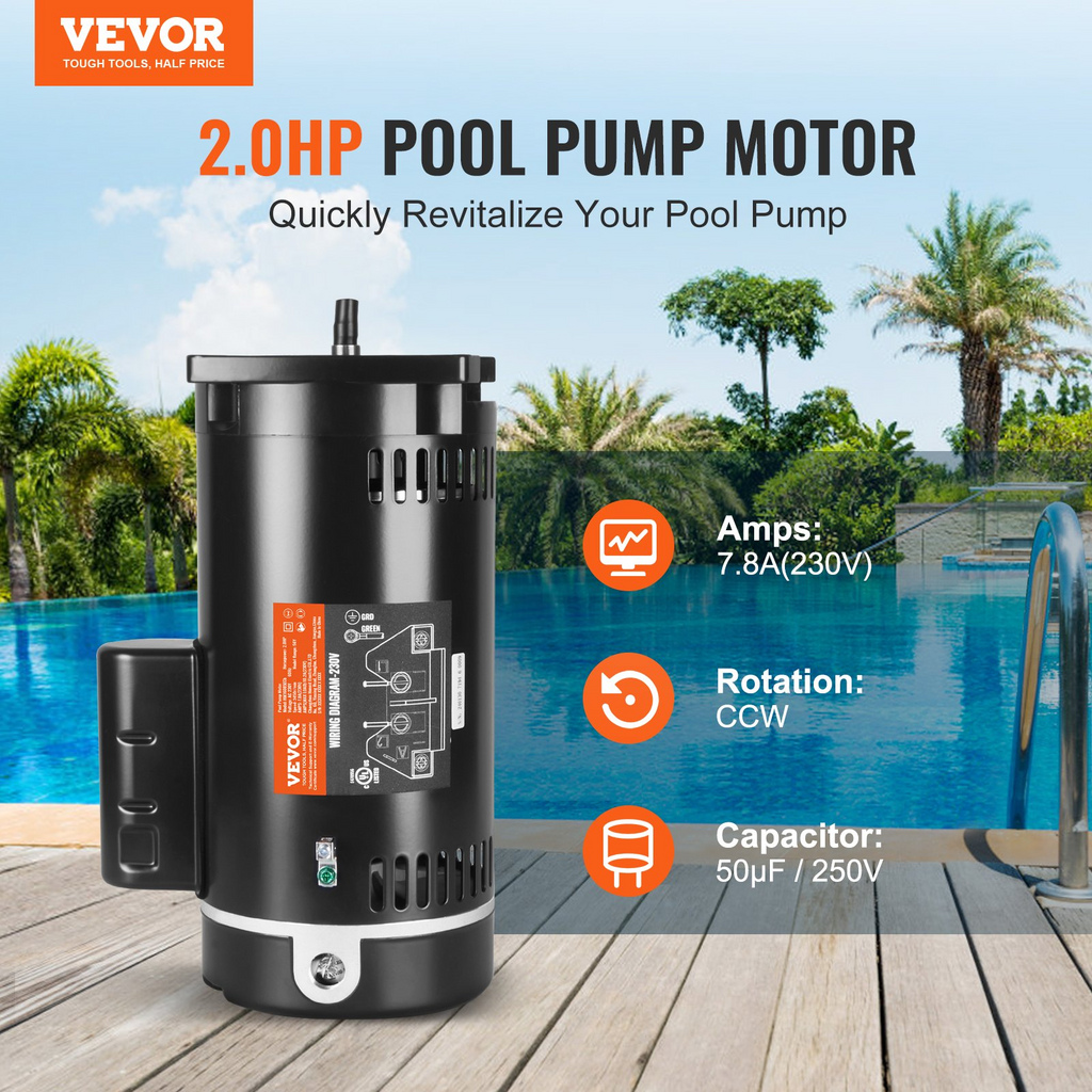 Motor de bomba de piscina VEVOR de 2 HP marco 56Y 230 V (7,8 amperios) 3450 RPM 60 Hz