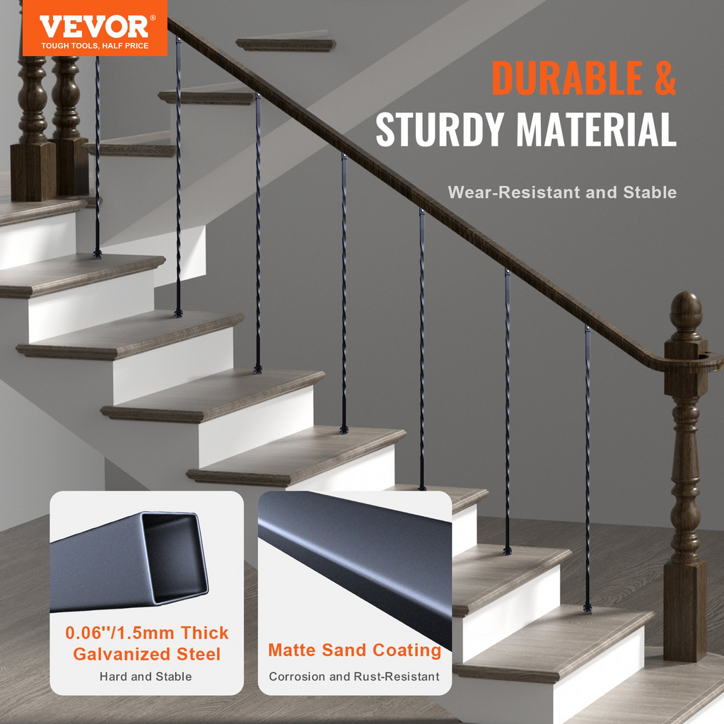 VEVOR - Barandilla de metal para escaleras 44'' x 1/2'' balaustres decorativos de acero galvanizado paquete de 10