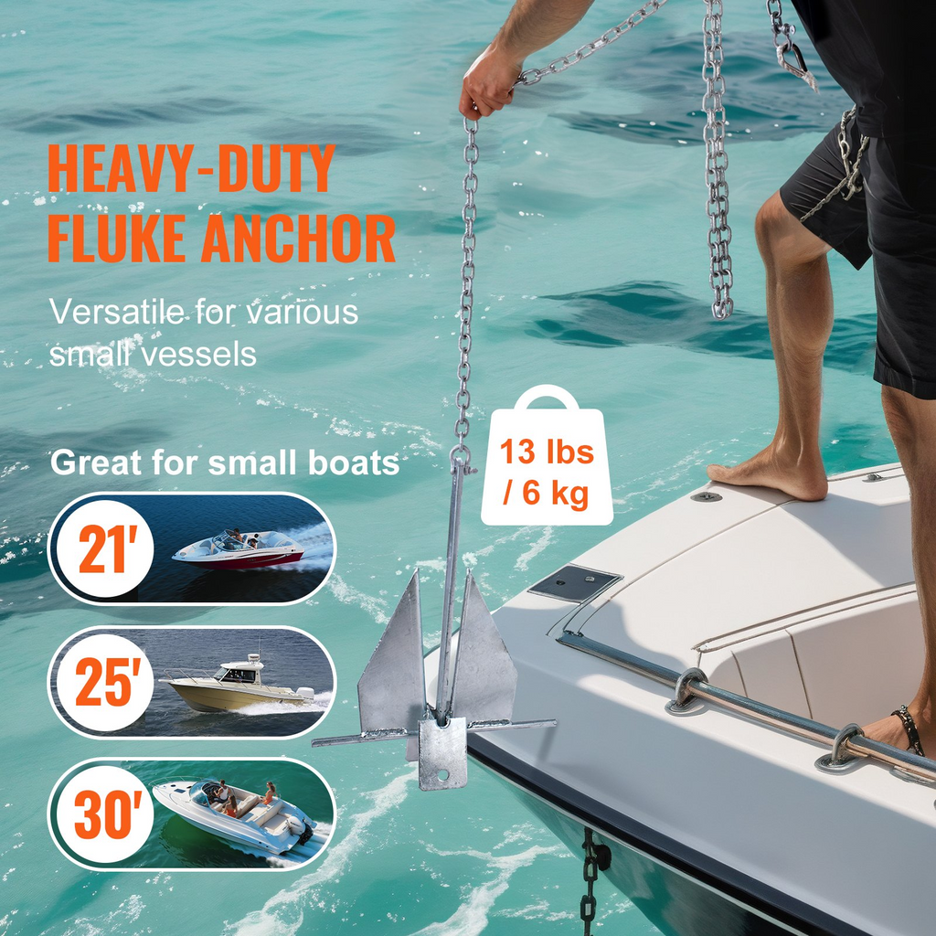 Kit de ancla estilo Fluke de VEVOR de 13 libras con cadena de 7,9 pies cuerda de 101 pies y dos grilletes de 0,4 pulgadas