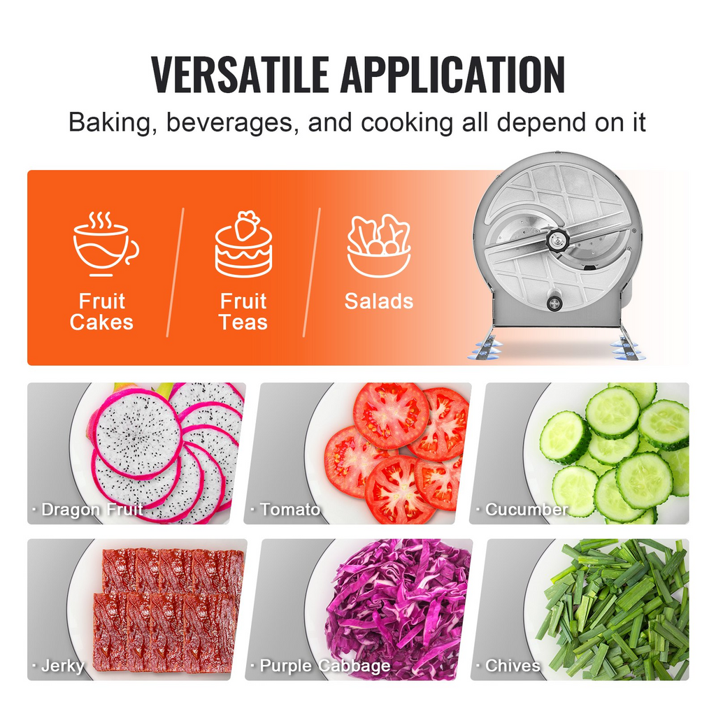 VEVOR Cortadora manual de frutas y verduras ajustable de 0 a 0,5"/0 a 12 mm de grosor con 2 cuchillas de repuesto