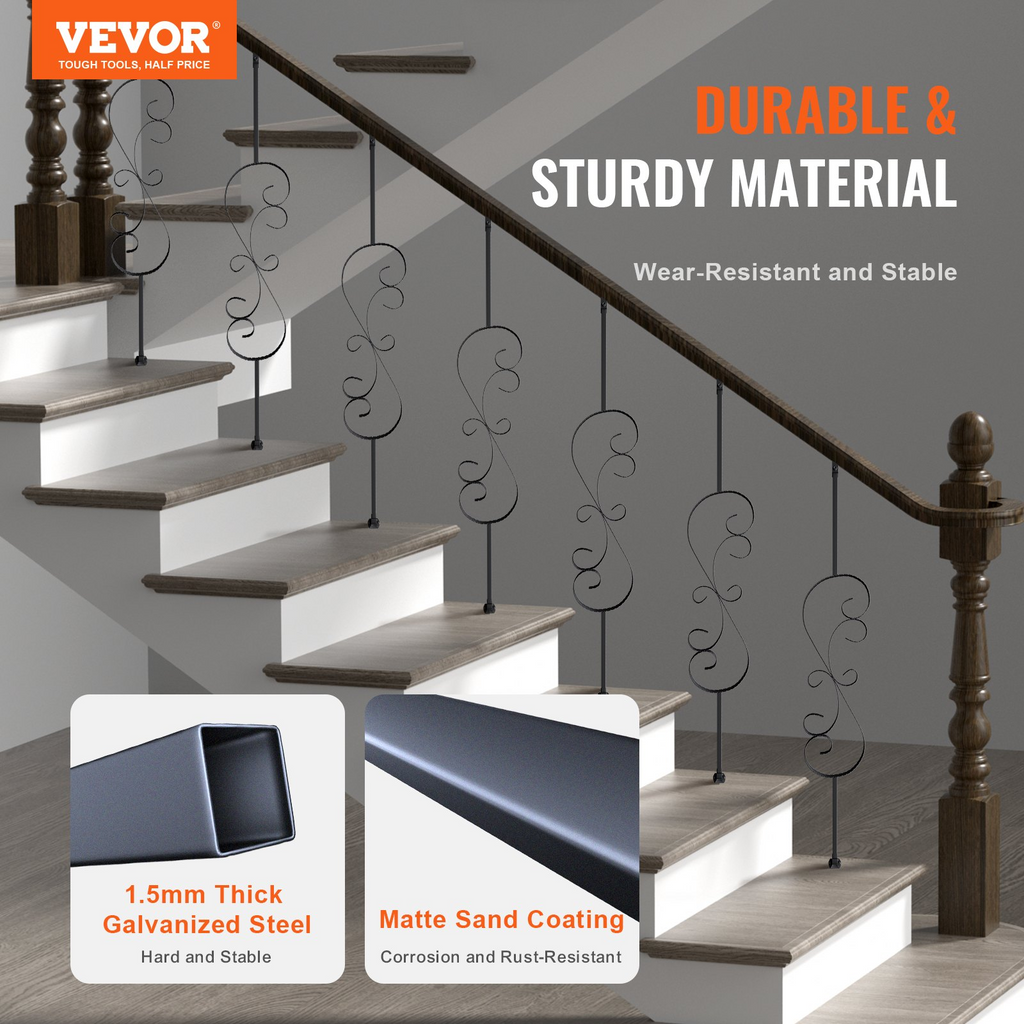 VEVOR - Barandilla de metal para escaleras 44 x 1/2 pulgada decorativos de acero galvanizado paquete de 5
