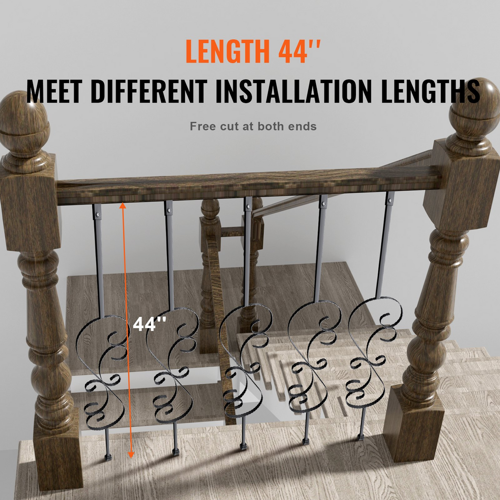 VEVOR - Barandilla de metal para escaleras 44 x 1/2 pulgada decorativos de acero galvanizado paquete de 5