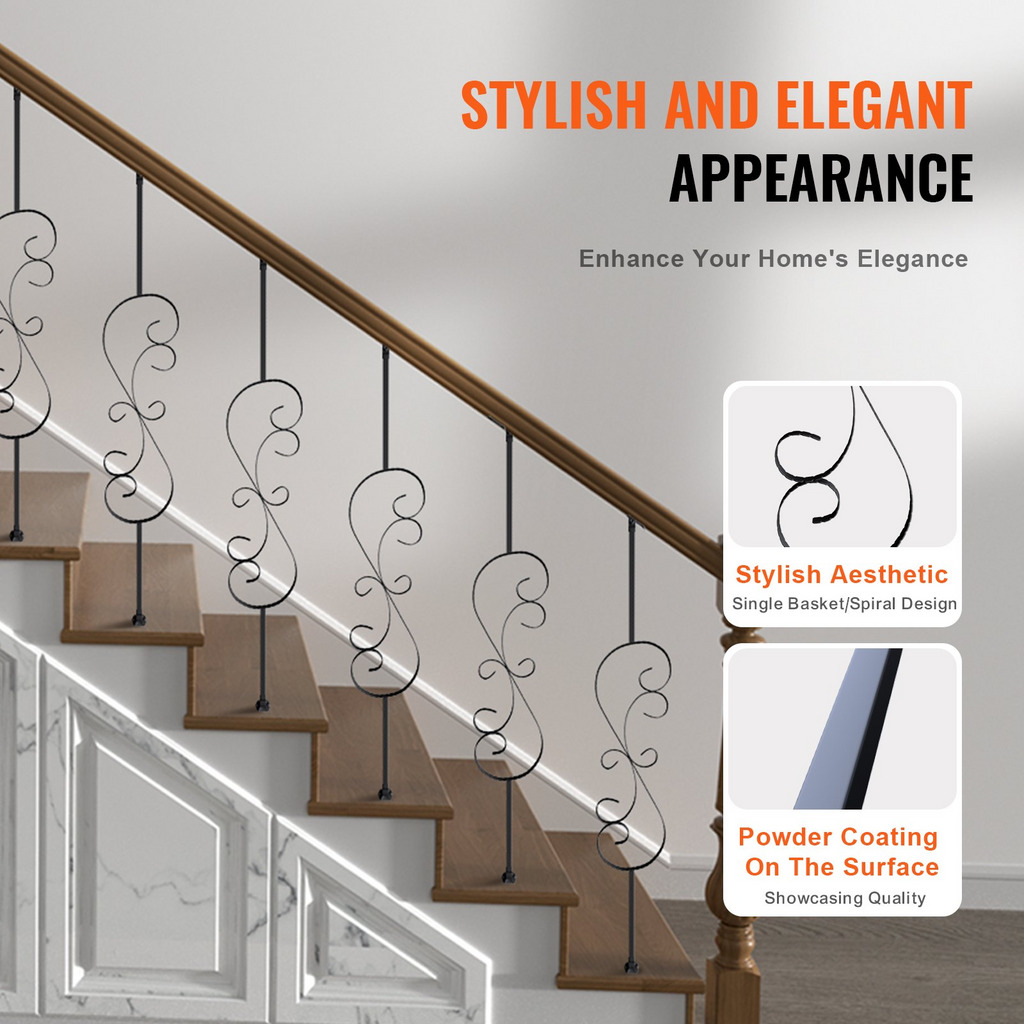 VEVOR - Barandilla de metal para escaleras 44 x 1/2 pulgada decorativos de acero galvanizado paquete de 5