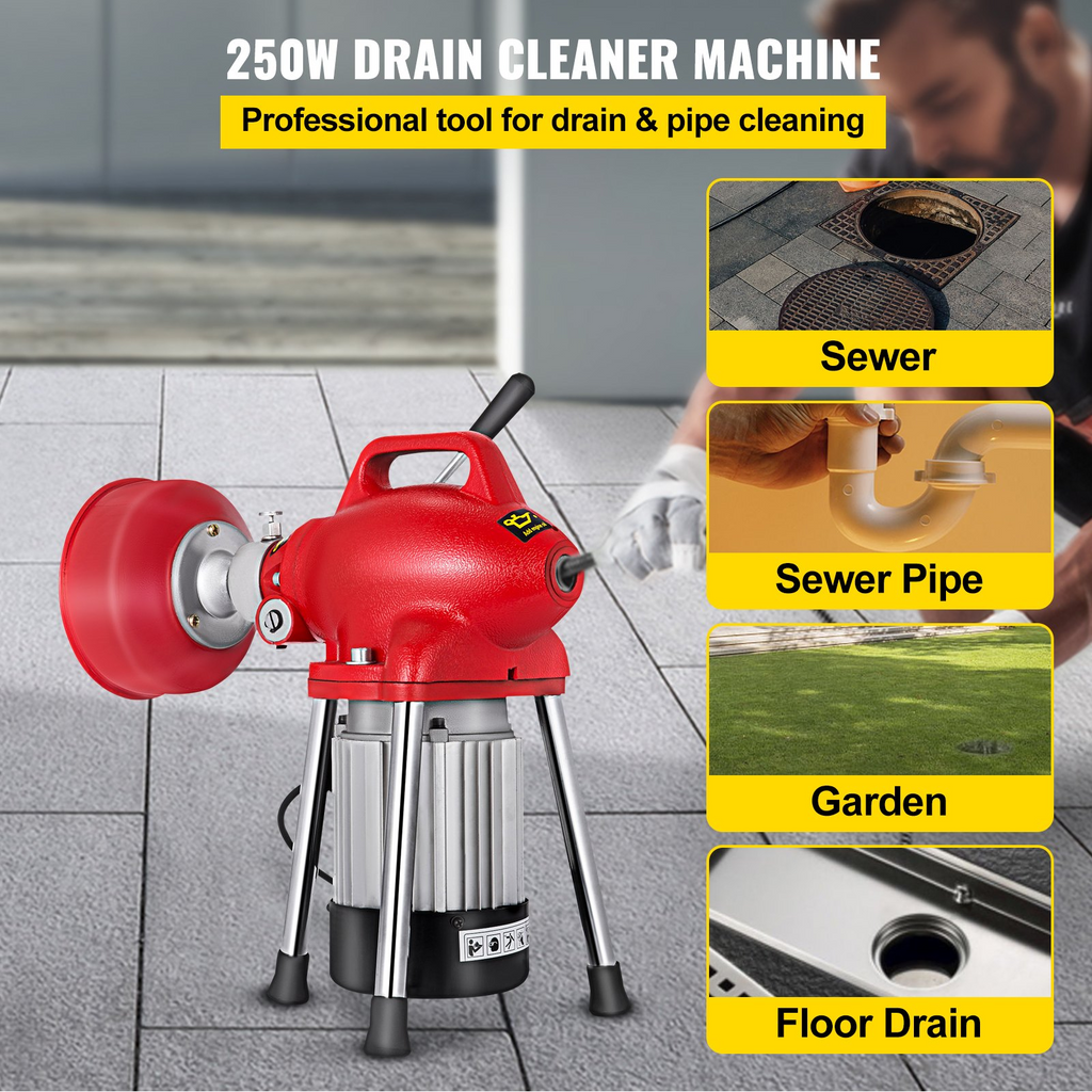 Desatascador de desagües eléctrico 12.5 MTS X 3/5  de 250 W, máquina de limpieza de tuberías con cortador  JH2