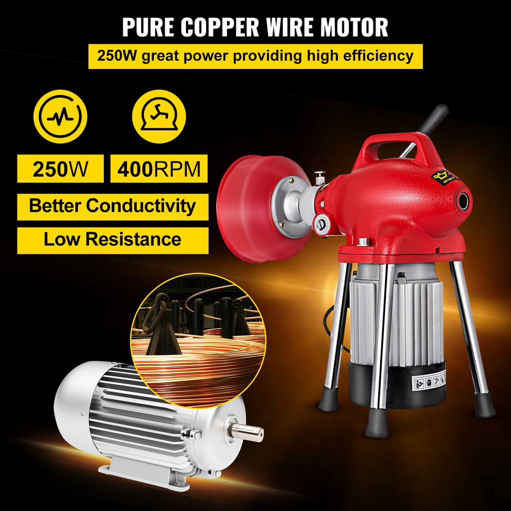 Desatascador de desagües eléctrico 12.5 MTS X 3/5  de 250 W, máquina de limpieza de tuberías con cortador  JH2