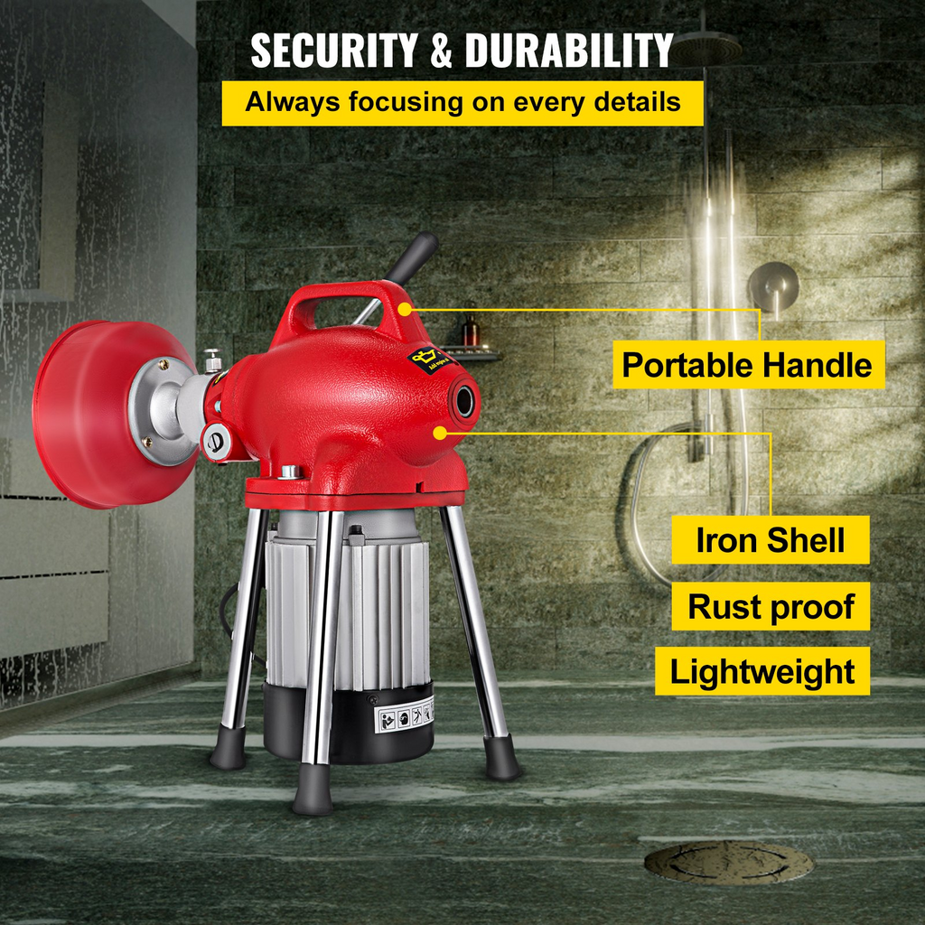 Desatascador de desagües eléctrico 12.5 MTS X 3/5  de 250 W, máquina de limpieza de tuberías con cortador  JH2