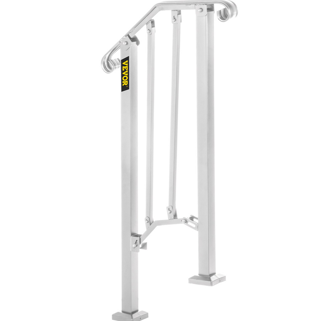 VEVOR Wrought Iron Handrail Fits 1 or 2 Steps Handrail Picket #1 Outdoor Stair Rail with Installation Kit for Outdoor Steps Hand Rails Matte White