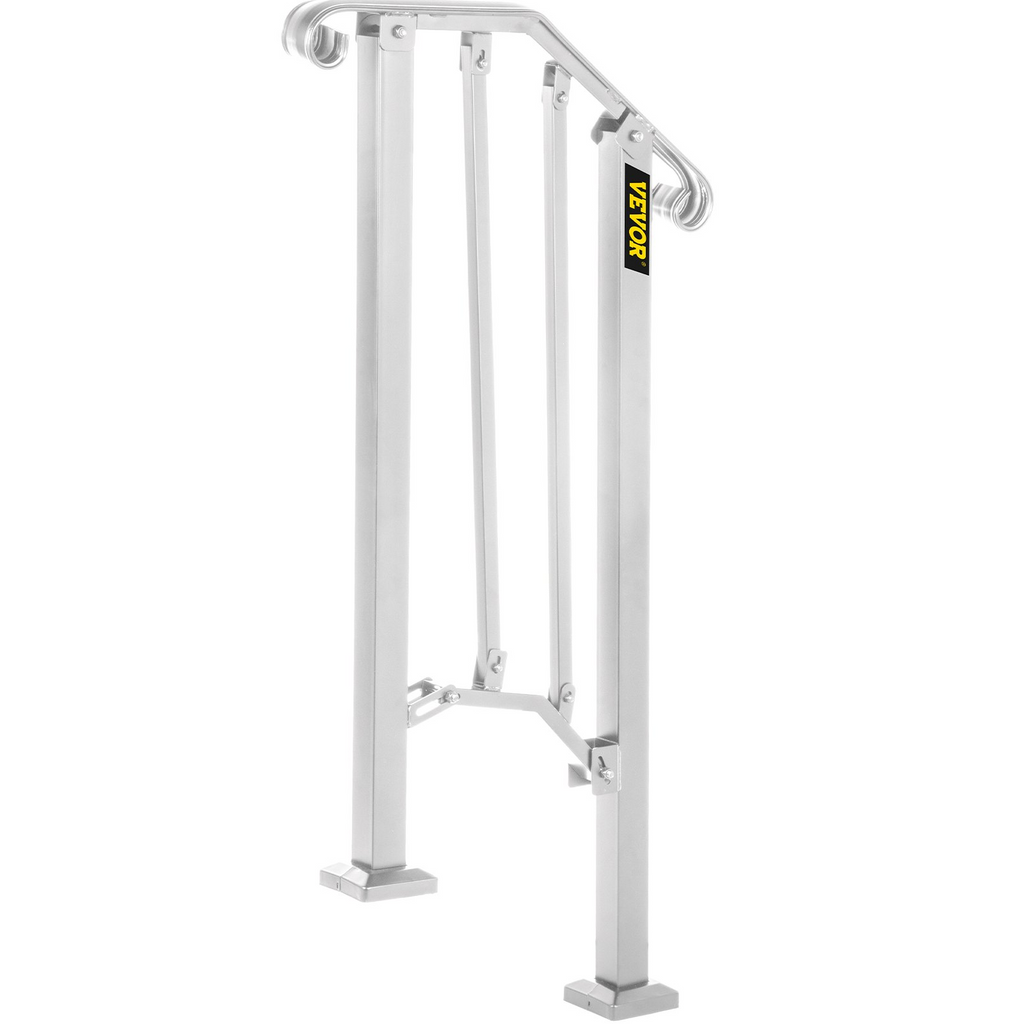 VEVOR Wrought Iron Handrail Fits 1 or 2 Steps Handrail Picket #1 Outdoor Stair Rail with Installation Kit for Outdoor Steps Hand Rails Matte White