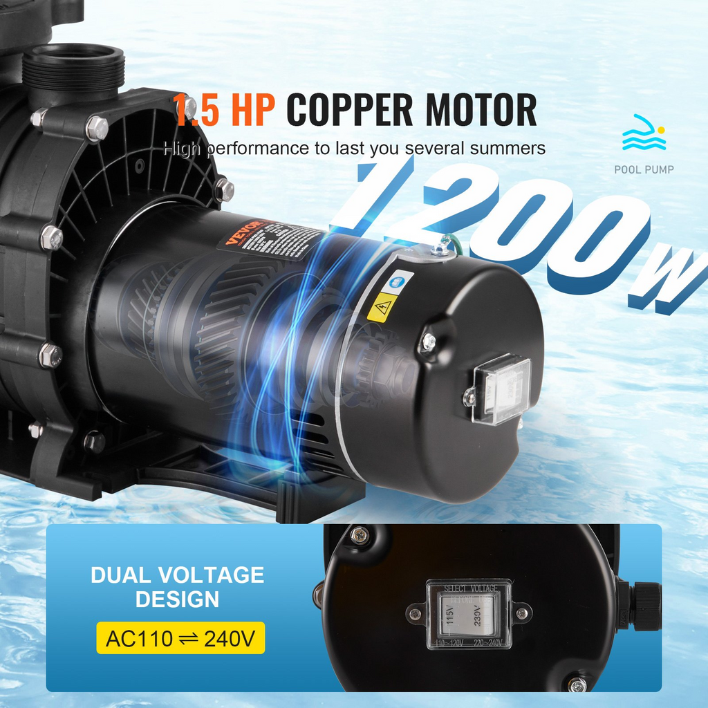 Bomba para piscina elevada VEVOR 1,5 HP 100 GPM 110 V/240 V 3450 RPM