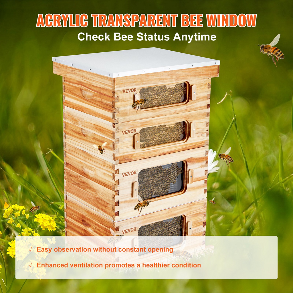 VEVOR Bee Hive - Kit de inicio de 40 colmenas de abejas con marco de madera de cedro recubierta de cera de abejas 2 cajas de abejas profundas y 2 medianas