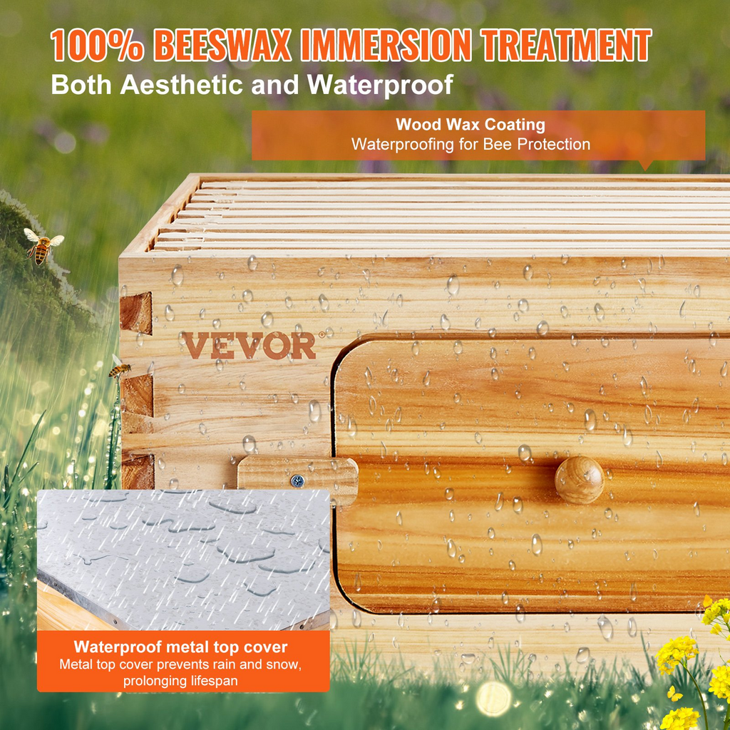 VEVOR Bee Hive - Kit de inicio de 40 colmenas de abejas con marco de madera de cedro recubierta de cera de abejas 2 cajas de abejas profundas y 2 medianas