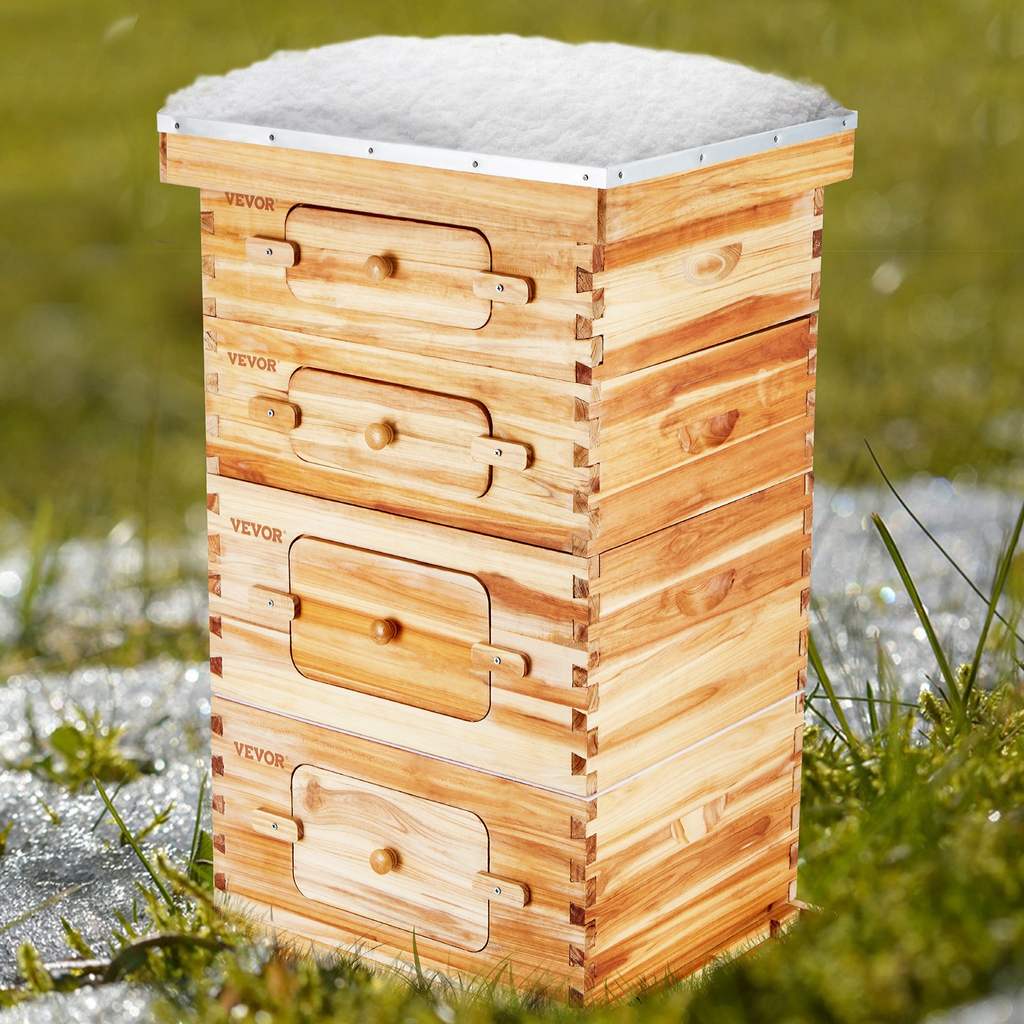 VEVOR Bee Hive - Kit de inicio de 40 colmenas de abejas con marco de madera de cedro recubierta de cera de abejas 2 cajas de abejas profundas y 2 medianas