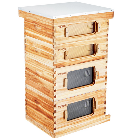 VEVOR Bee Hive - Kit de inicio de 40 colmenas de abejas con marco de madera de cedro recubierta de cera de abejas 2 cajas de abejas profundas y 2 medianas
