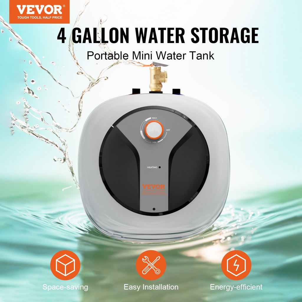 Calentador de agua eléctrico mini con tanque de 4 galones VEVOR de 1440 W