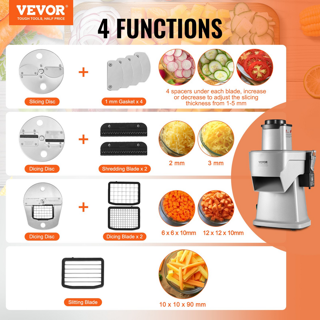 Cortadora de verduras eléctrica de alimentos multifuncional 4 en 1 picadora de verduras de 200 W para cortar triturar cortar en cubitos y rebanar