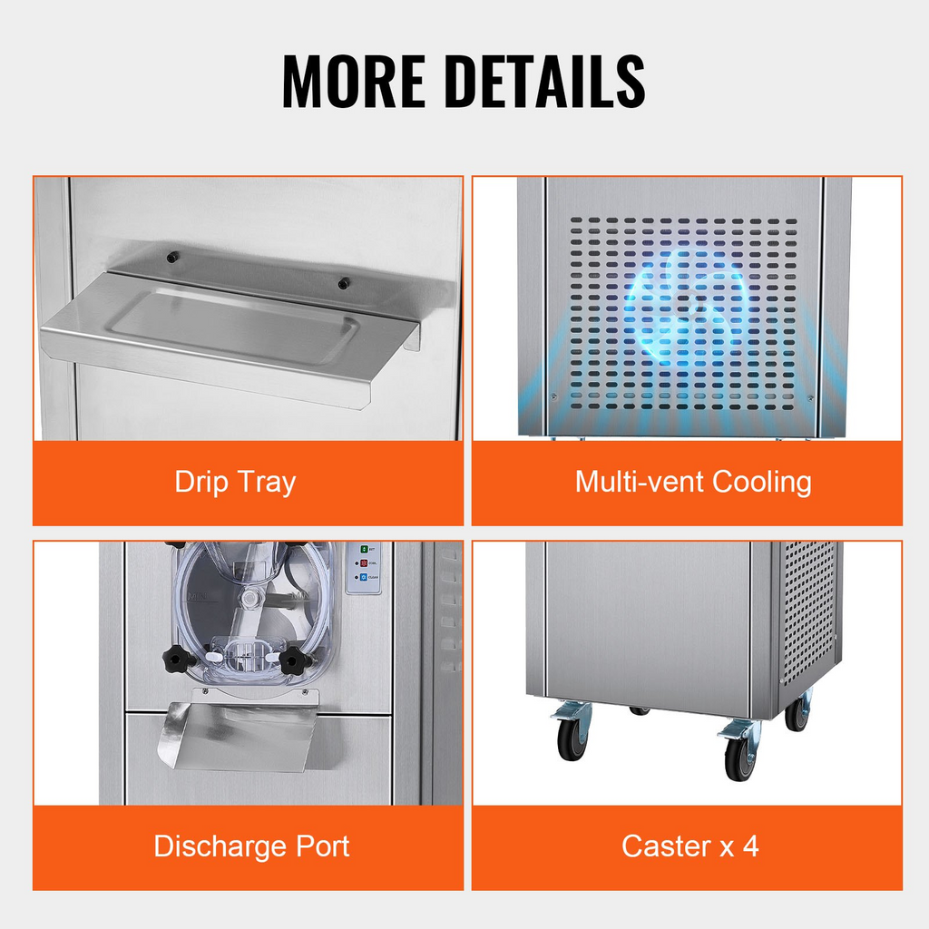 VEVOR Máquina para hacer helados comerciales rendimiento de 18 l/h  de 1780 W con ruedas