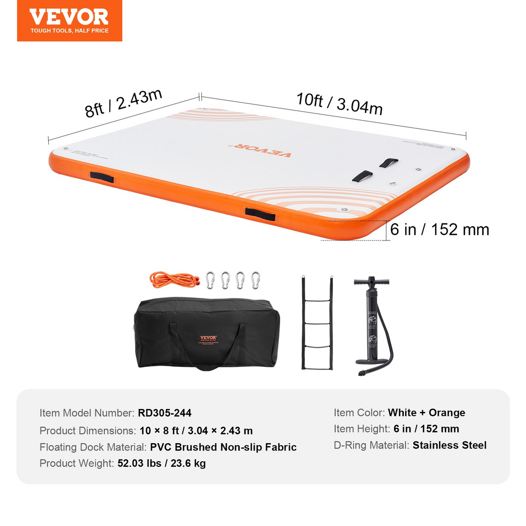 VEVOR Muelle flotante inflable de 10 x 8 pies