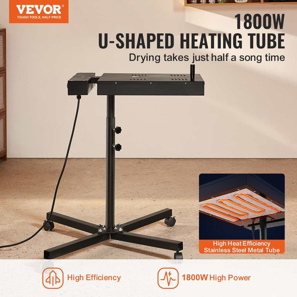 Secadora flash VEVOR de 16 x 16 pulgadas para serigrafía con soporte de altura ajustable rotación de 360°