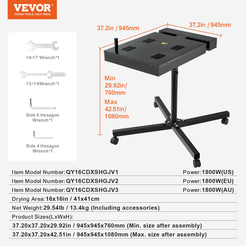 Secadora flash VEVOR de 16 x 16 pulgadas para serigrafía con soporte de altura ajustable rotación de 360°