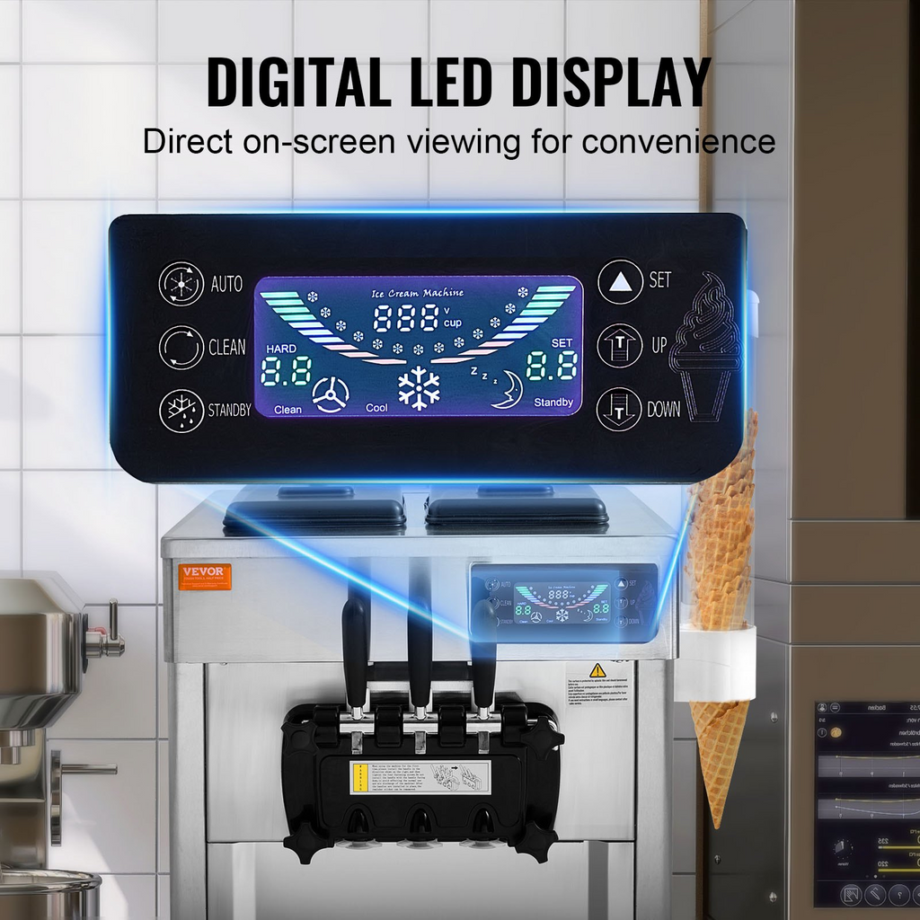 Máquina para hacer helados comerciales VEVOR rendimiento de 18-28 l/h de 1850 W 2 cilindros de acero inoxidable de 5,5 l