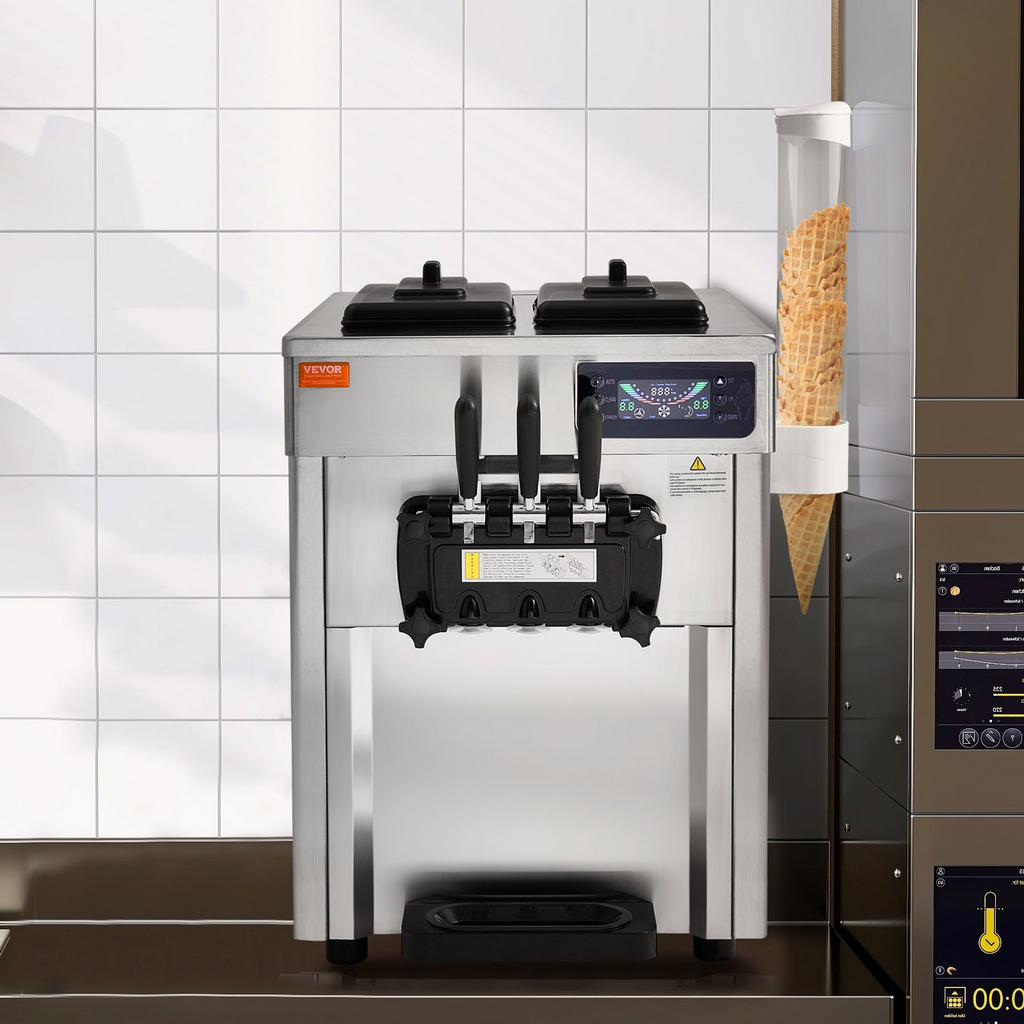 Máquina para hacer helados comerciales VEVOR rendimiento de 18-28 l/h de 1850 W 2 cilindros de acero inoxidable de 5,5 l