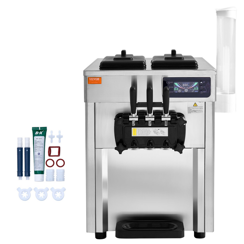 Máquina para hacer helados comerciales VEVOR rendimiento de 18-28 l/h de 1850 W 2 cilindros de acero inoxidable de 5,5 l