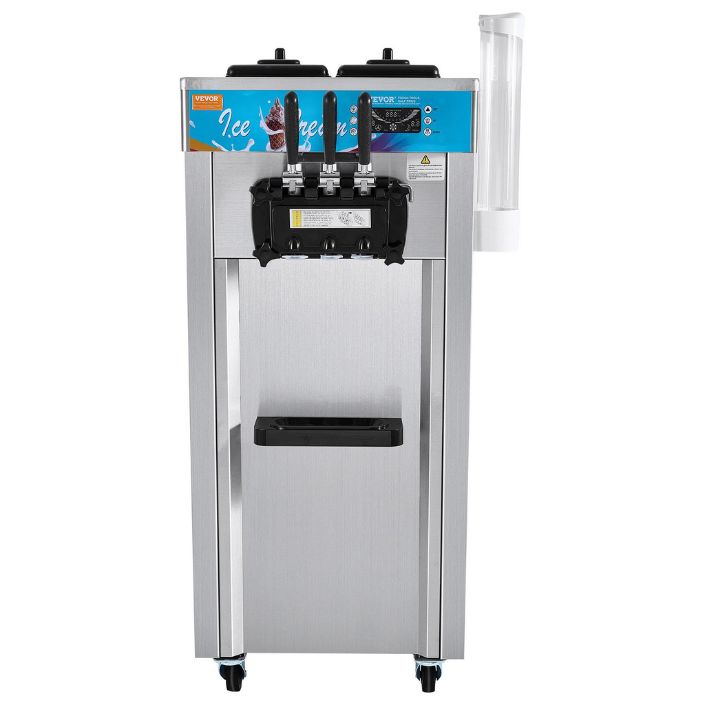 Máquina para hacer helados comerciales VEVOR rendimiento de 21-31 l/h de 3 sabores de 1800 W cilindro de acero inoxidable de 2 x 5,5 l panel LED con preenfriado automático y limpieza