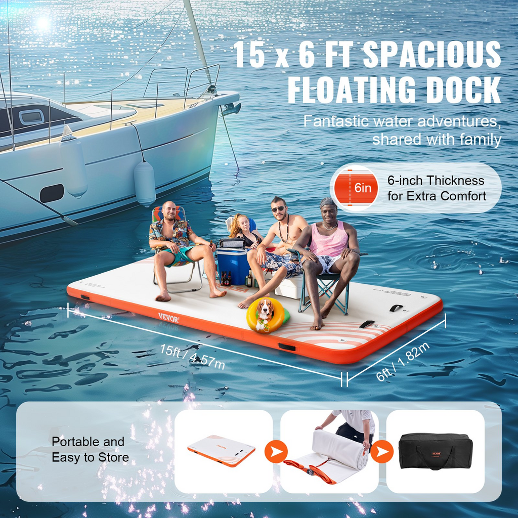 VEVOR Muelle flotante inflable de 15 x 6 pies
