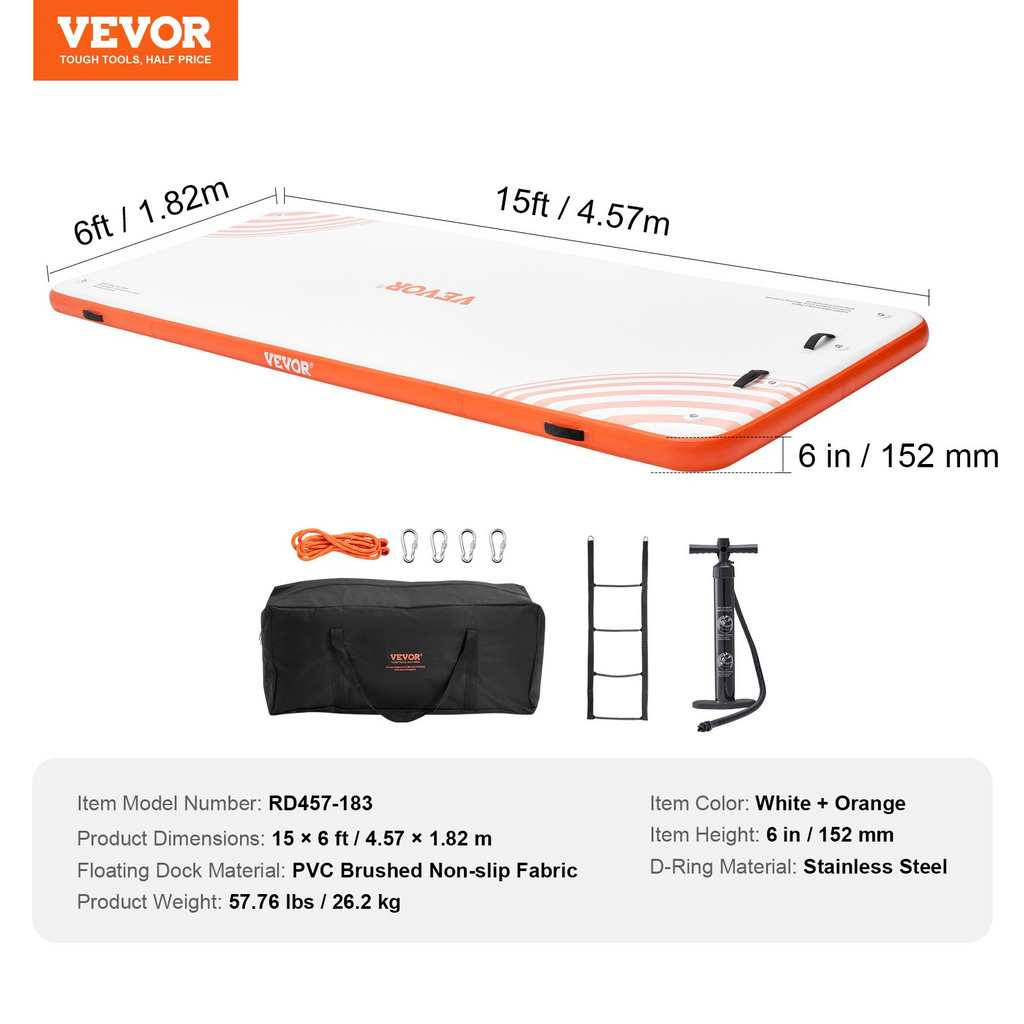 VEVOR Muelle flotante inflable de 15 x 6 pies