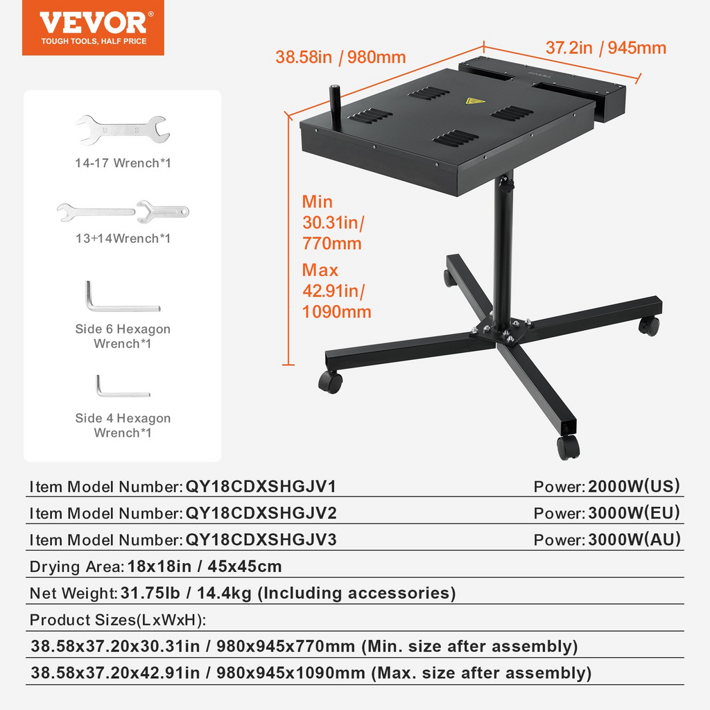 Secador de flash de 18 x 18 pulgadas para serigrafía rotación de 360°