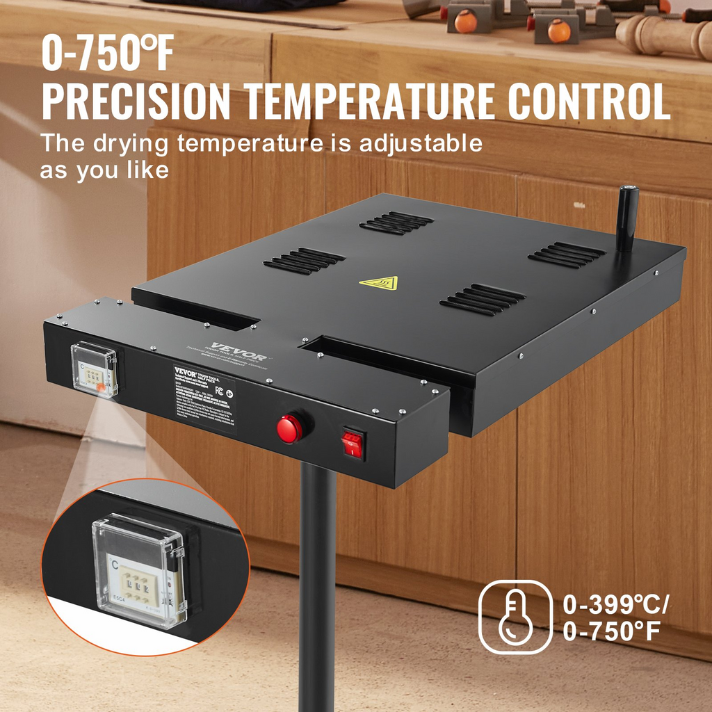 Secadora flash VEVOR de 16 x 16 pulgadas para serigrafía control de temperatura de 0 a 750 ℉ rotación de 360°