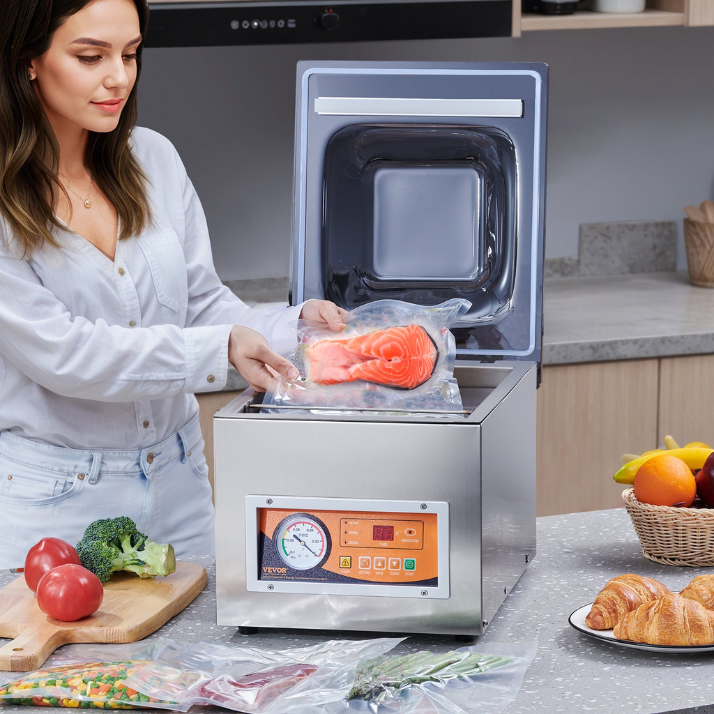 Selladora al vacío de cámara VEVOR potencia de sellado de 260 W tamaño compacto con longitud de sellado de 10,2"