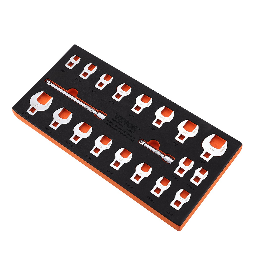 Juego de llaves de pata de gallo VEVOR de pata de gallo de 20 piezas con accionamiento de 3/8" con 2 barras de extensión y organizador de herramientas de EVA