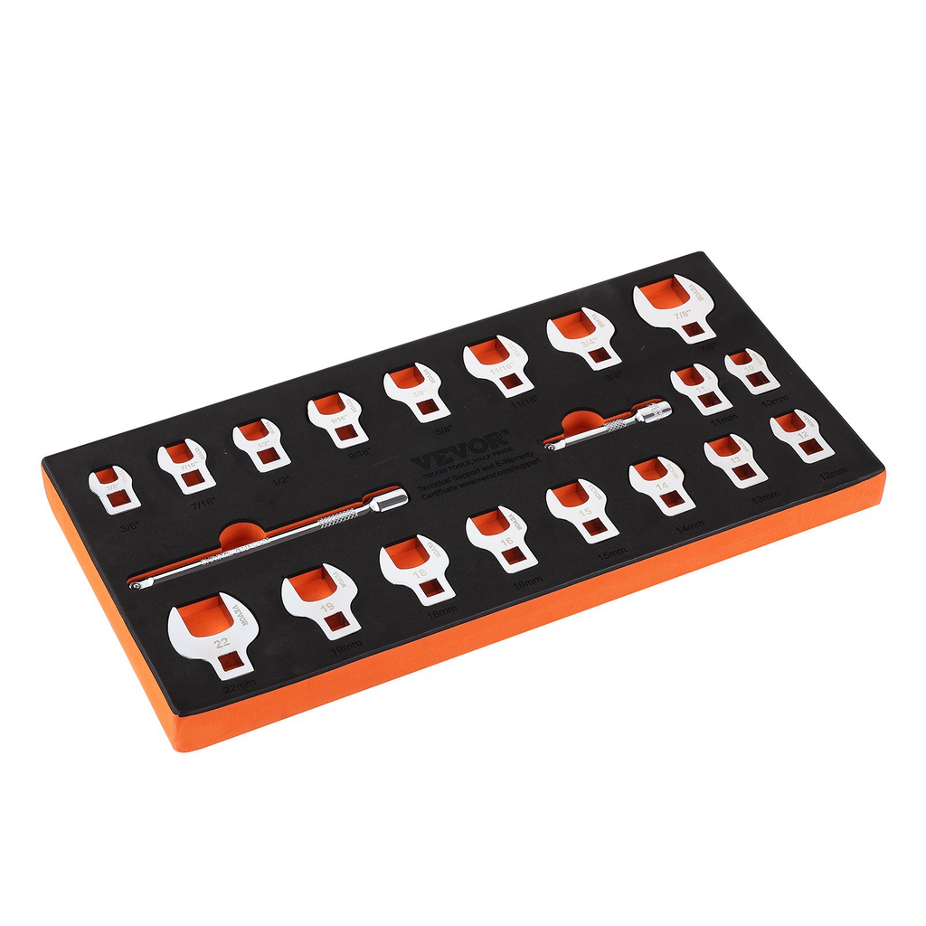 Juego de llaves de pata de gallo VEVOR de pata de gallo de 20 piezas con accionamiento de 3/8" con 2 barras de extensión y organizador de herramientas de EVA