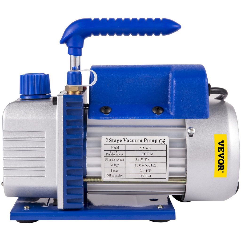 Bomba de vacío VEVOR de 7 CFM y 3/4 HP, bomba de vacío de dos etapas para aire acondicionado, 2 etapas + cámara de vacío de 5 galones JH2