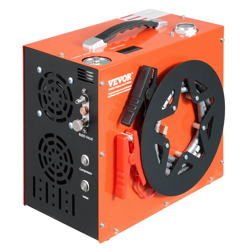 Compresor de aire PCP VEVOR portátil 4500 PSI 30 Mpa enfriamiento por agua y ventilador integrado parada automática DC12V AC120V para paintball rifle de aire y buceo