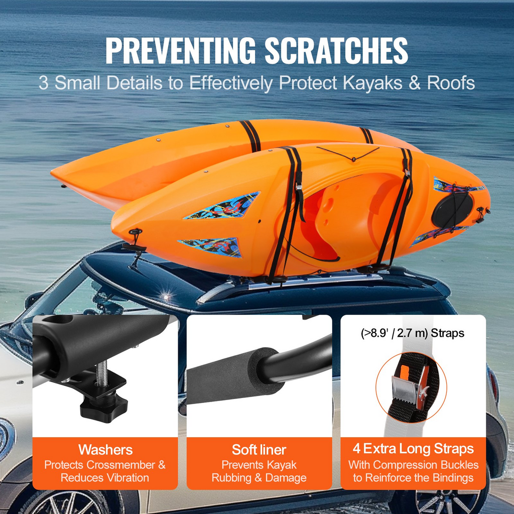 VEVOR Portaequipajes de techo para kayak 1 par barra en J