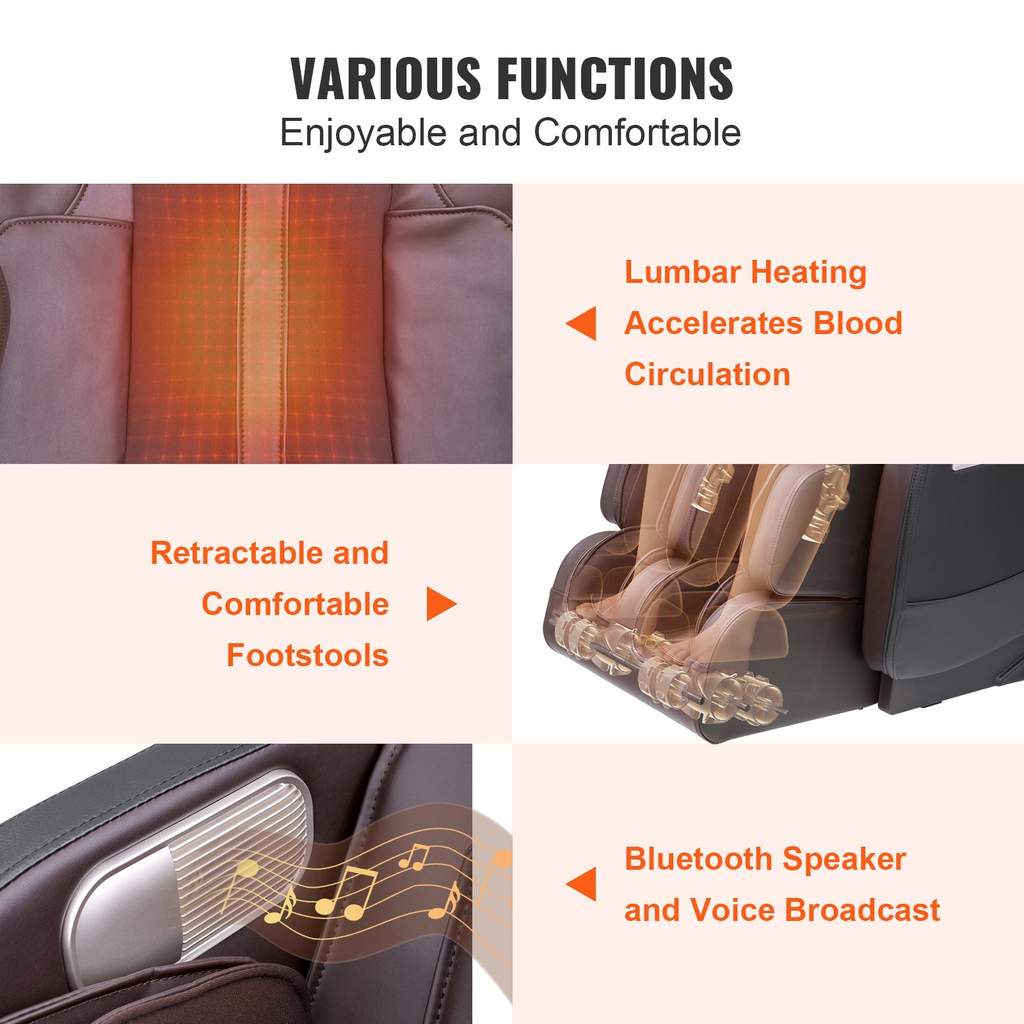 Sillón de masaje VEVOR:  de cuerpo completo con gravedad cero múltiples modos automáticos shiatsu 3D calefacción altavoz Bluetooth airbag rodillo para pies y pantalla táctil.