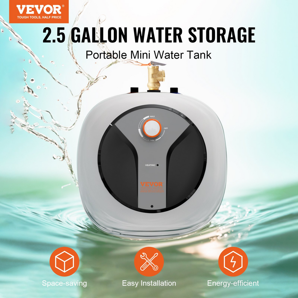 Calentador de agua eléctrico mini con tanque de 2,5 galones VEVOR 1440 W